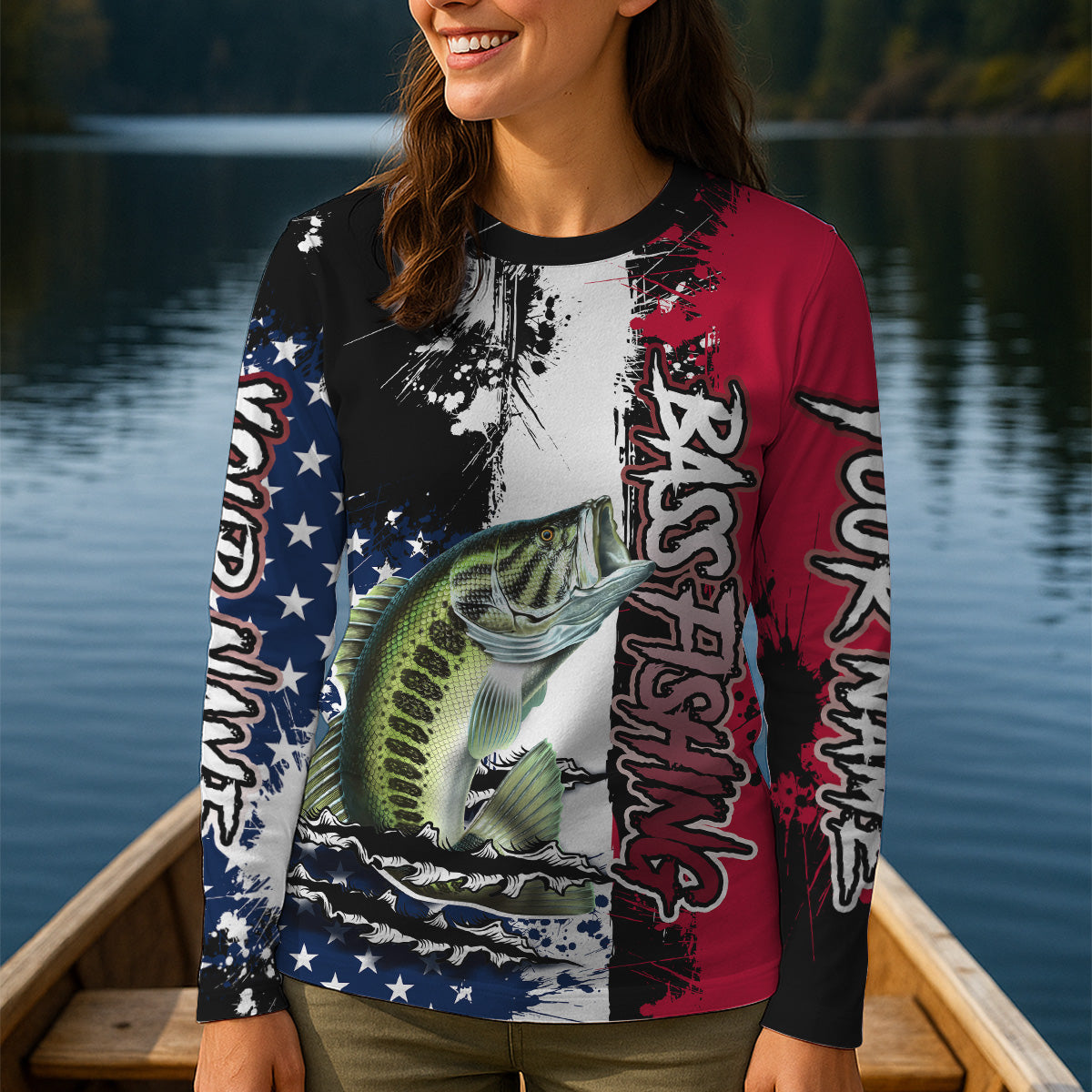 Women Patriotic Fishing UPF Shirts, Ladies Long Sleeve Fishing Shirt, Women Fishing Shirt