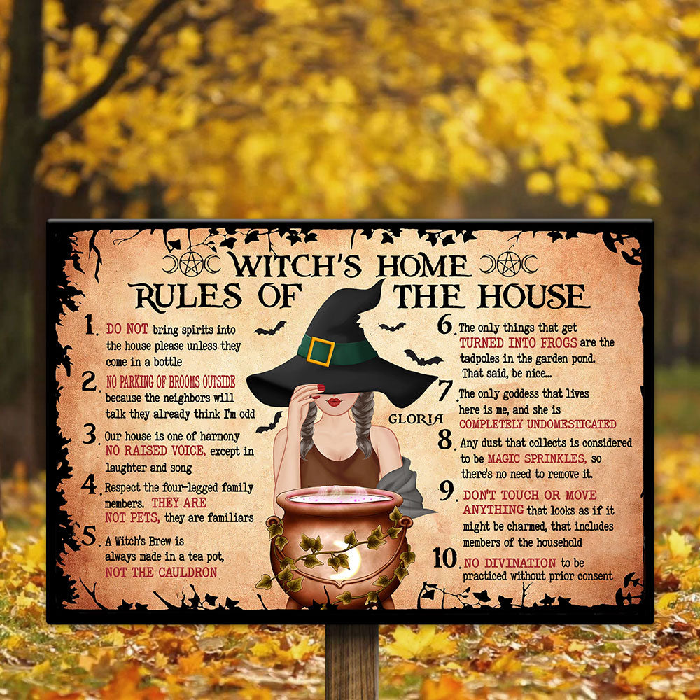 Witch's Home Rules Of The House Metal Sign, Halloween Decor