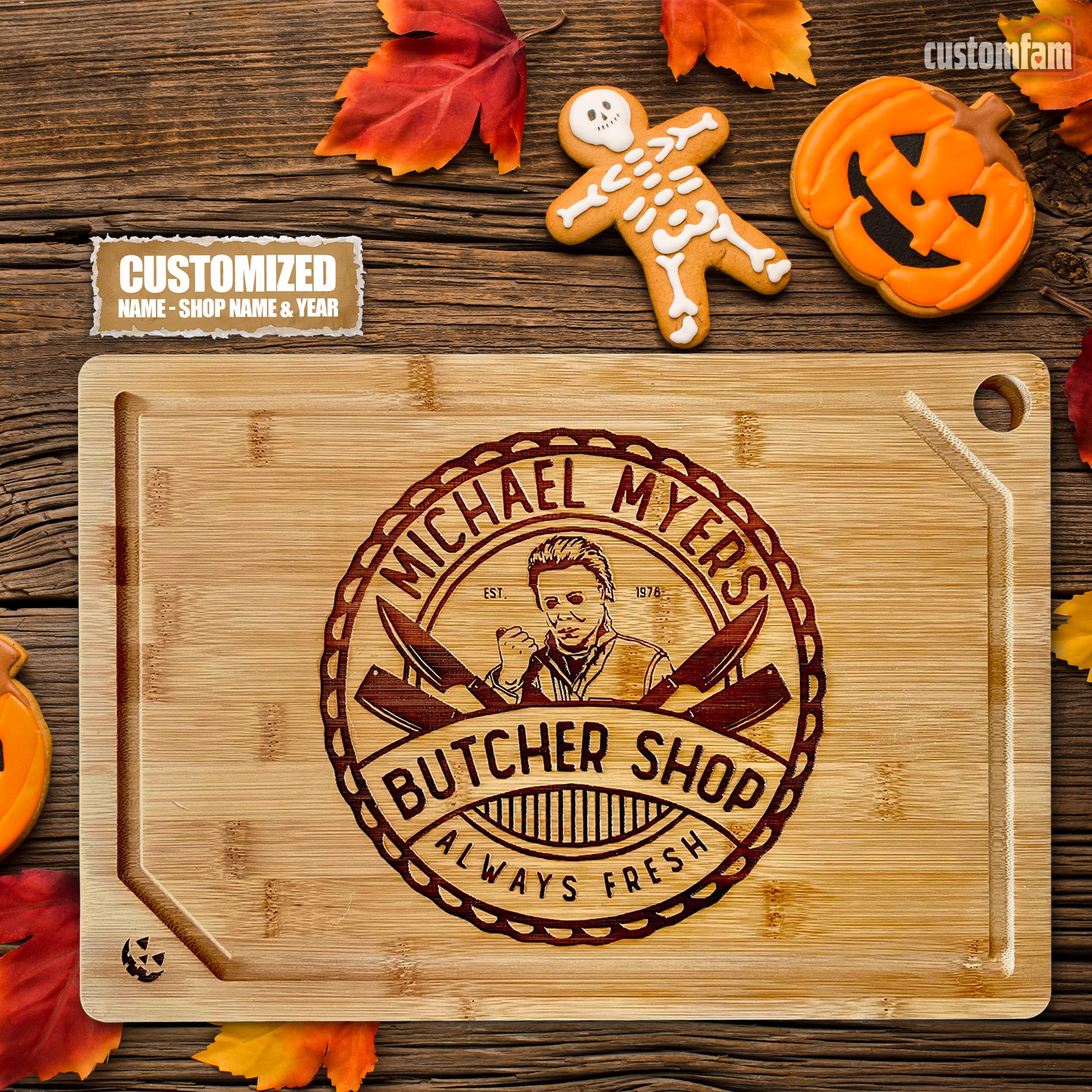 Michael Myers Butcher Shop Engraved Wooden Cutting Board Gift Halloween