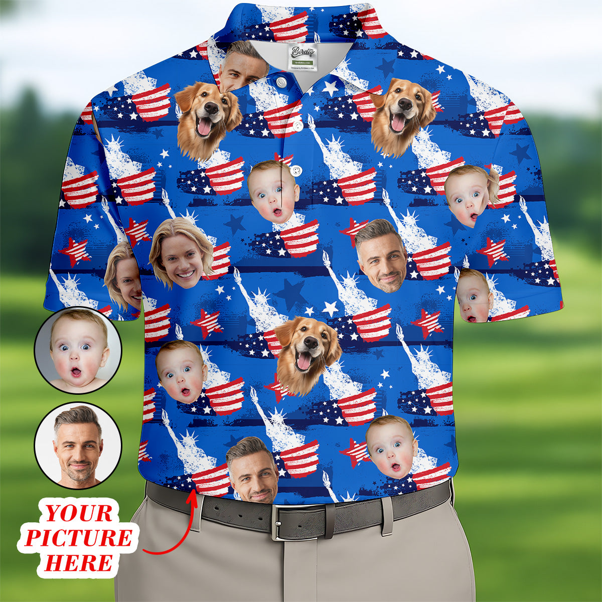 American Flag Funny Custom Face Shirt, Men's Golf Polo Shirt, Men's 4th Of July Shirts, USA Golf Shirt
