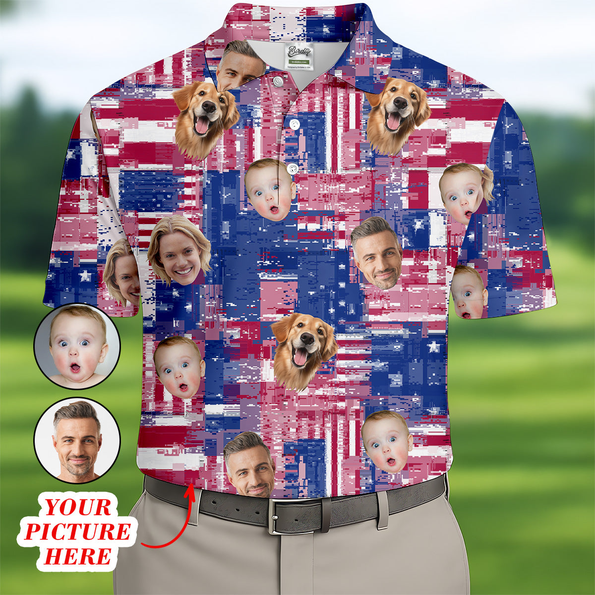 USA Flag Golf Shirts, Custom Face Shirt, Men's Golf Polo Shirt, Men's 4th Of July Shirts