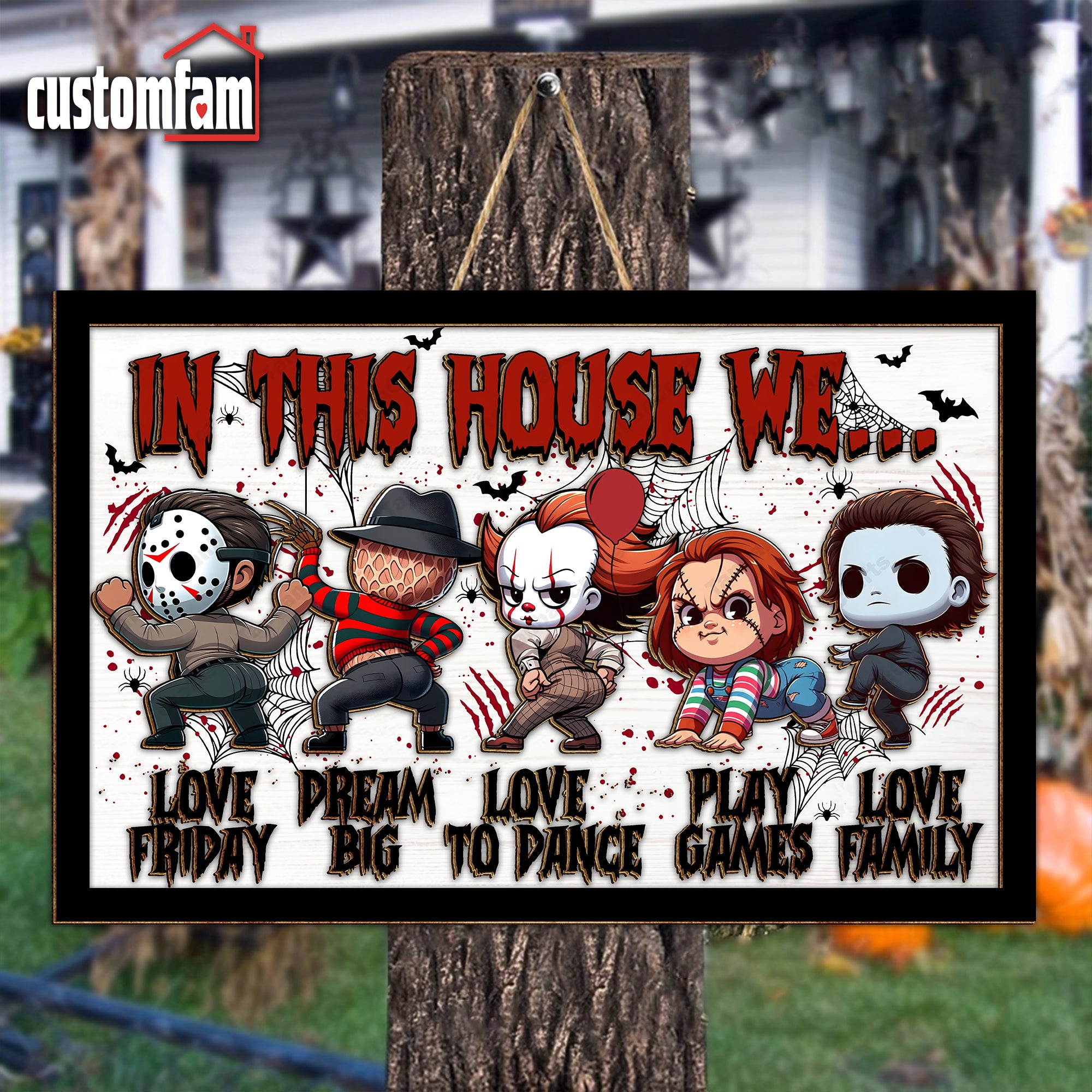 In This House We Horror Movie Characters 2 Layered Frame Wood Sign, Halloween Decor