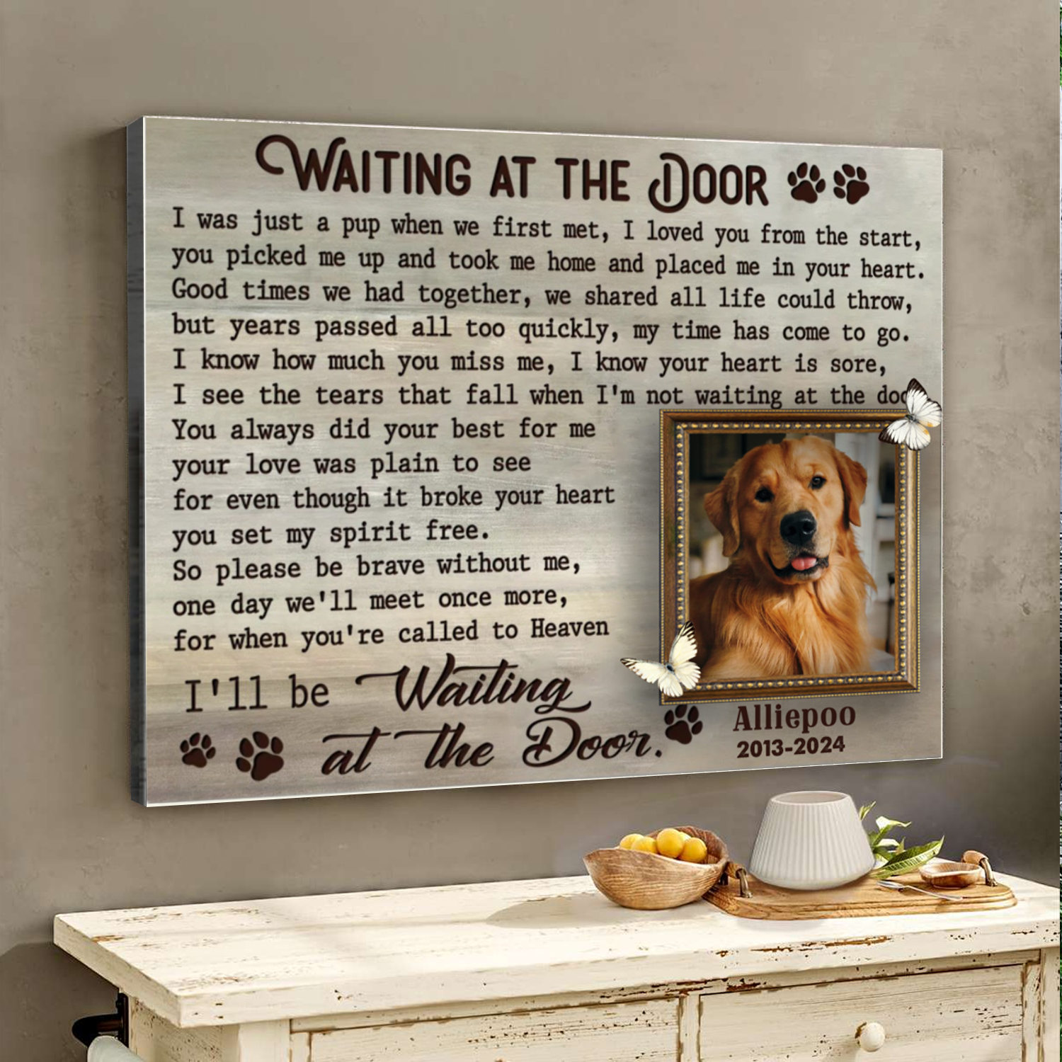 Waiting At The Door Custom Photo Memorial Canvas Wall Art, Gifts For Loss Of Dog