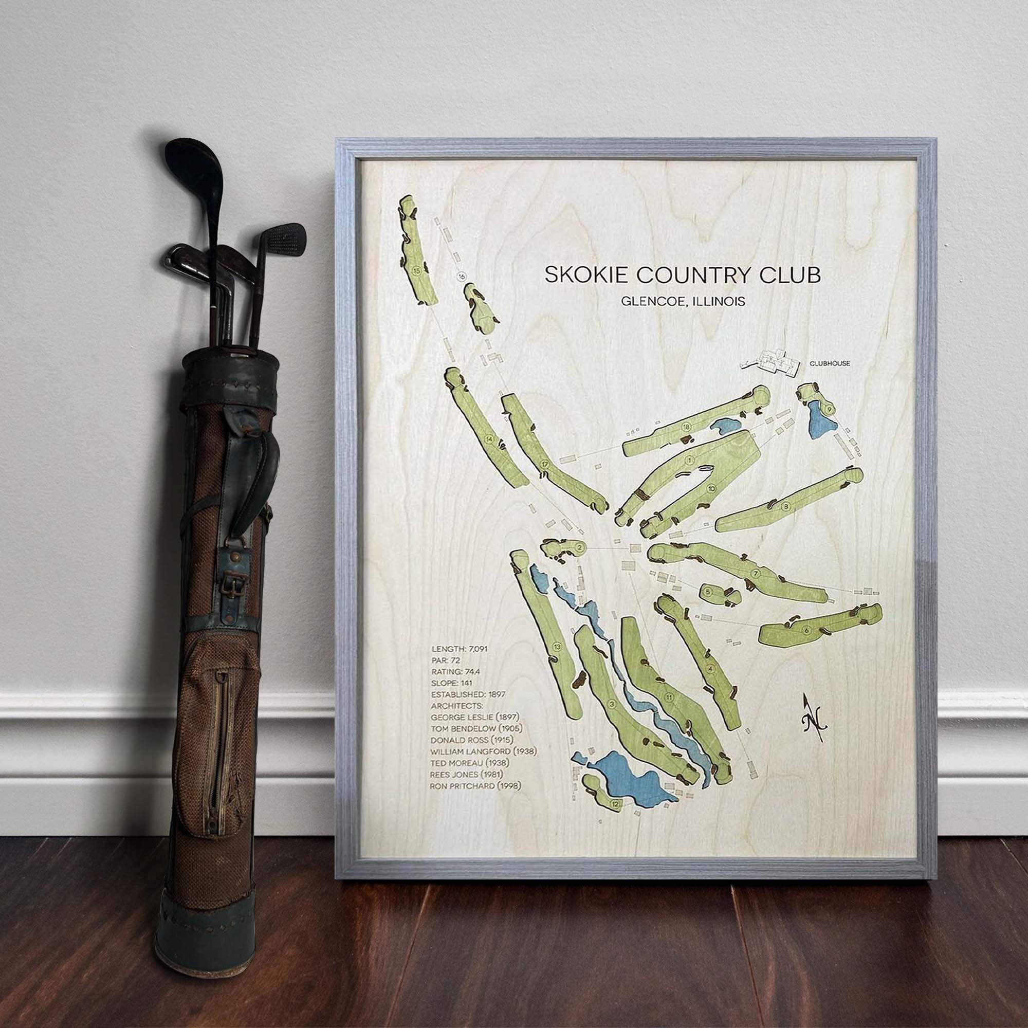 Skokie Country Club Personalized Golf Course Map, Golf Wall Art, Golf Wood Sign, Gifts For Golfers