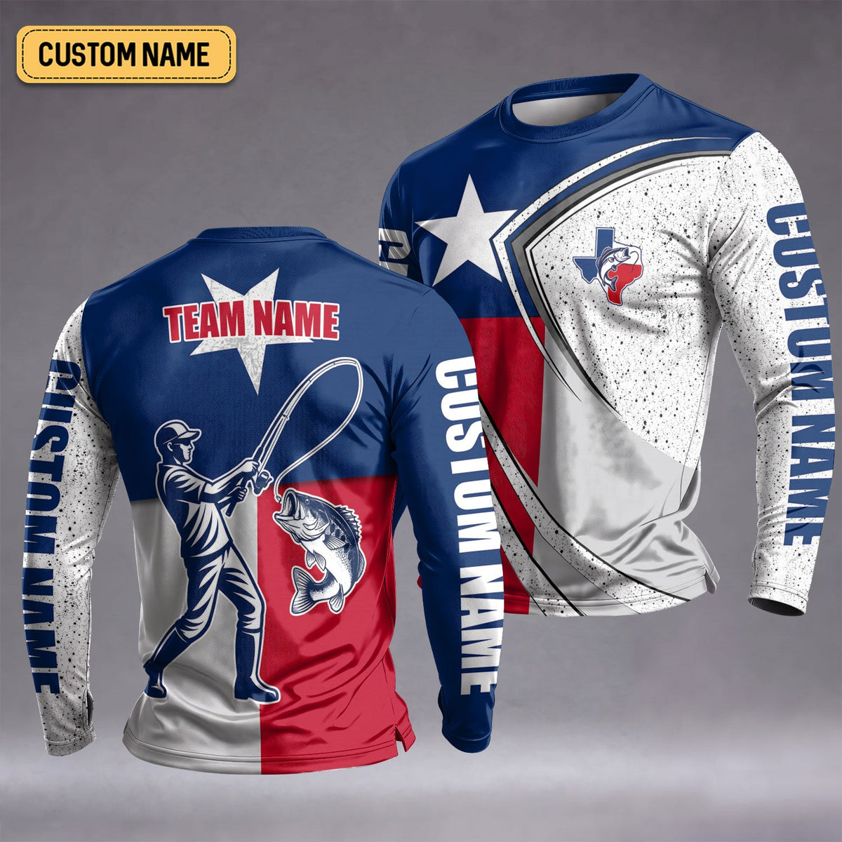 Texas Flag Bass Angler Custom Team UPF Shirt, Performance Fishing Shirt, Mens Fishing Tee
