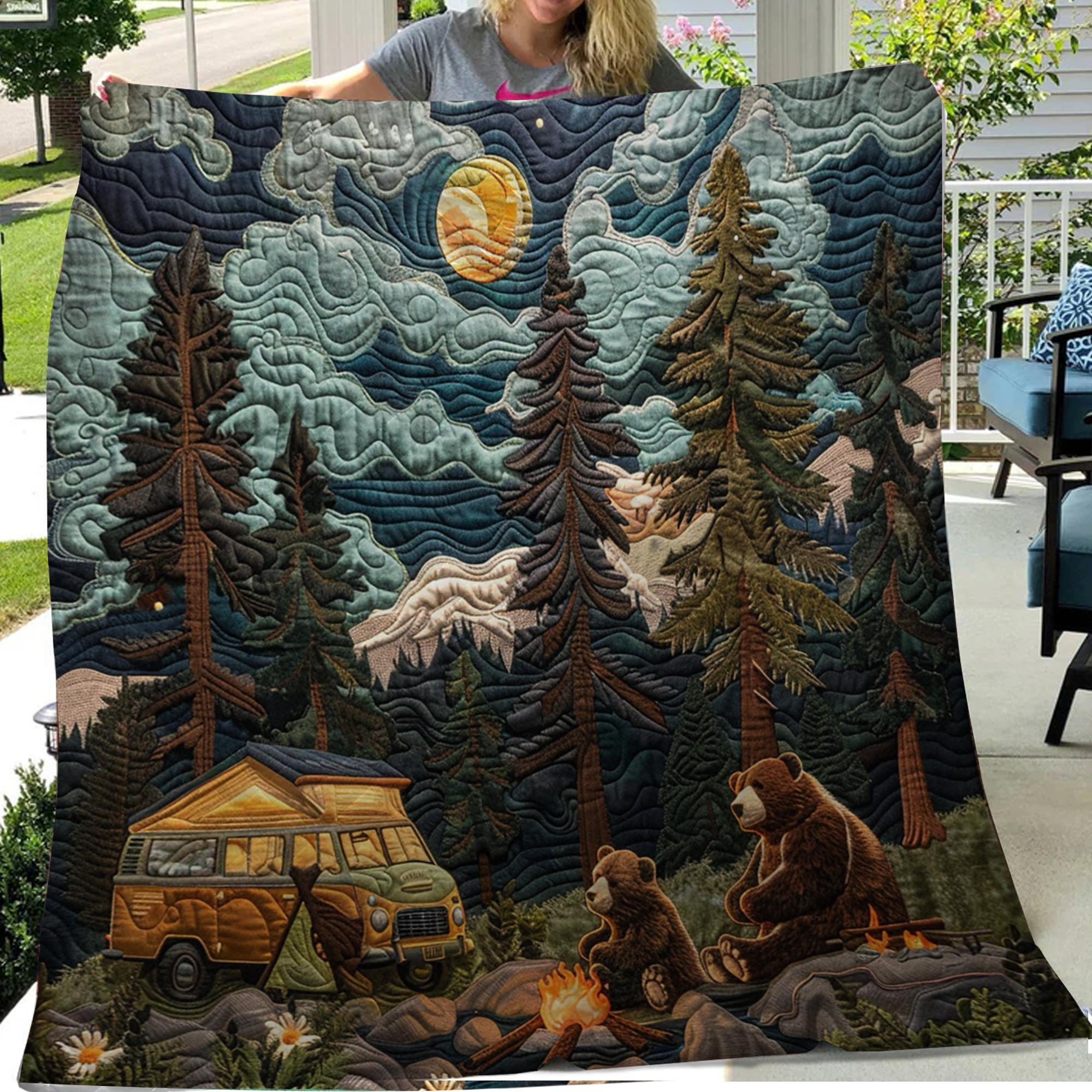 Bonding Bear Camping Blanket, Gift For Travelers, Outdoor Gifts, Bedroom Decor