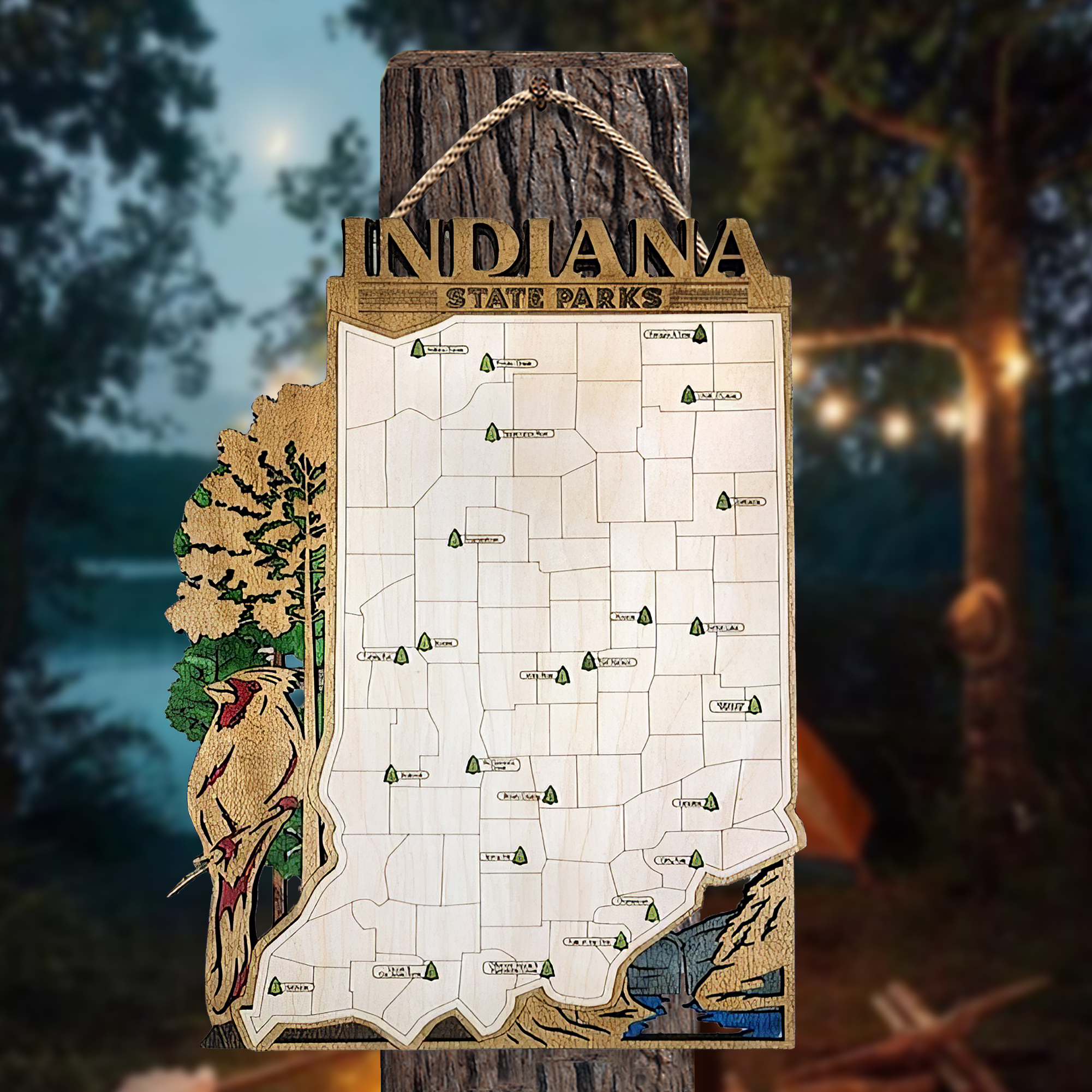 Indiana State Park Map, Personalized Travel Map, Gift For Travelers