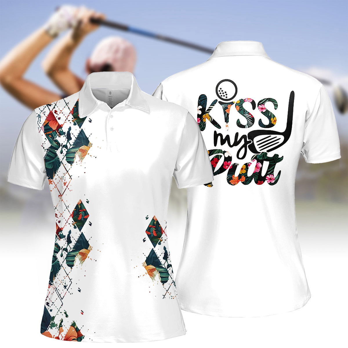 Kiss My Putt Funny Womens Golf Polo Shirt, Womens Golf Gifts