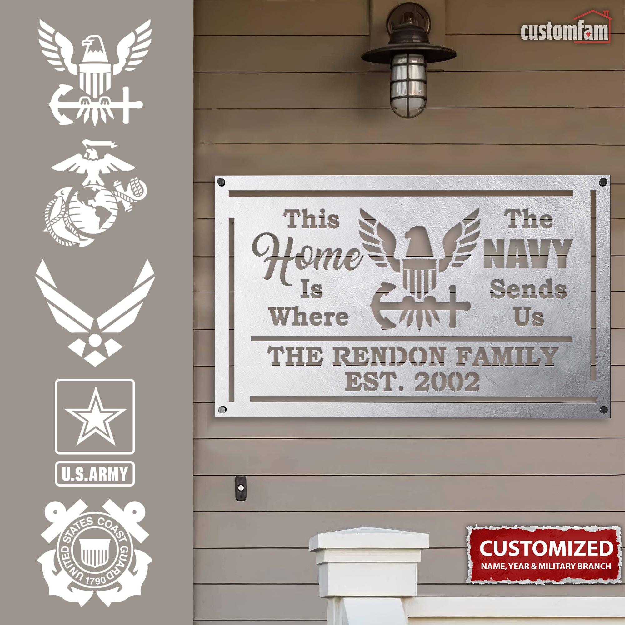 This Home Is Where The Navy Sends Us Personalized US Military Metal Wall Art, Veteran Gifts