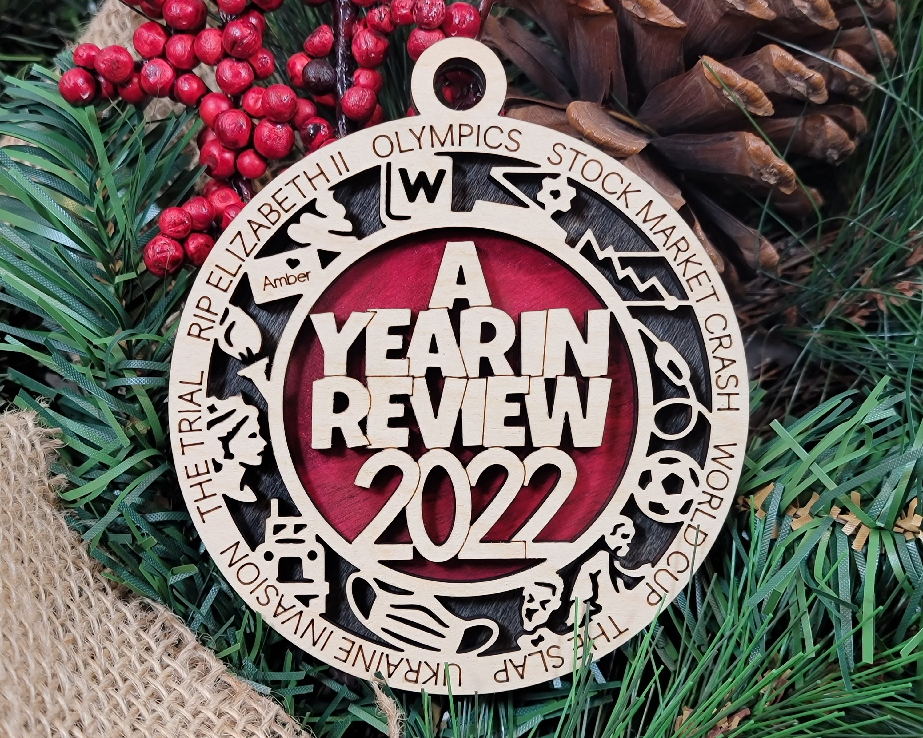 Year In Review 2022 Events Christmas Ornament, 2-Layer Wood Ornaments, Christmas Gifts