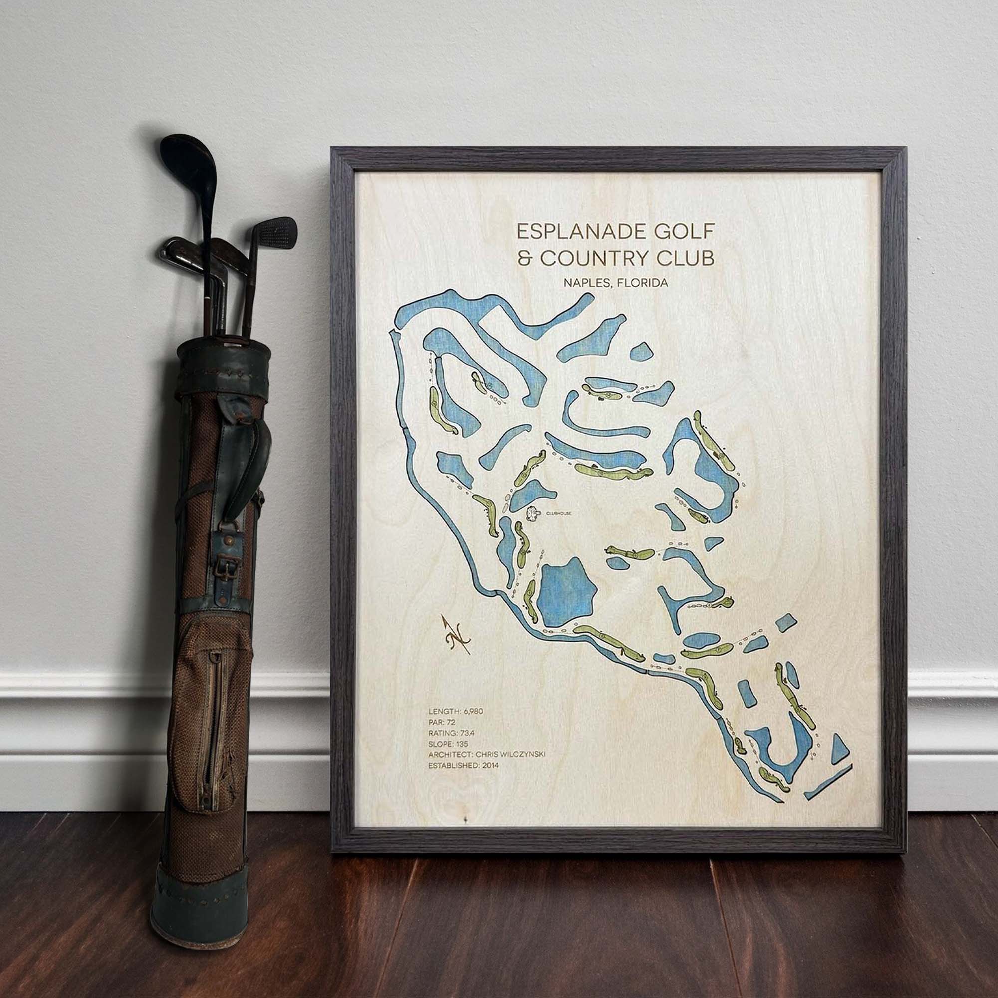 Esplanade Golf & Country Club Custom Golf Course Map, Golf Art, Golf Wood Sign, Gifts For Golf Lovers