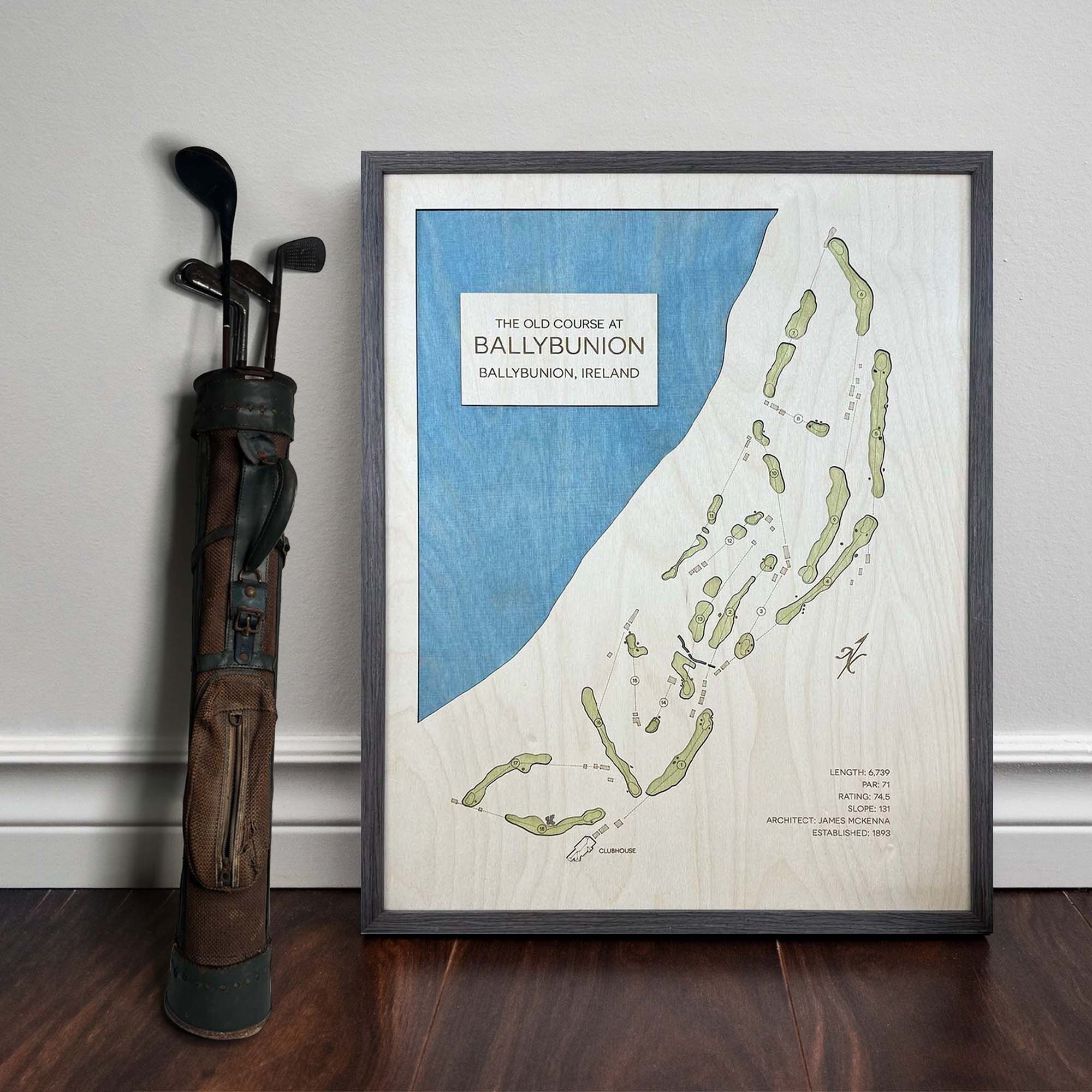 Ballybunion Golf Club Custom Golf Course Map, Golf Art, Golf Wood Sign, Gifts For Golf Lovers