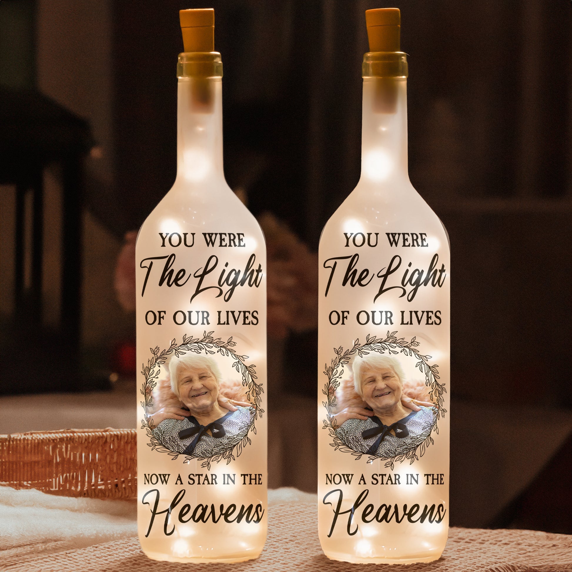 You Were the Light Of Our Lives Personalized Bottle Lamp, Wine Bottle Lights, Memorial Gifts