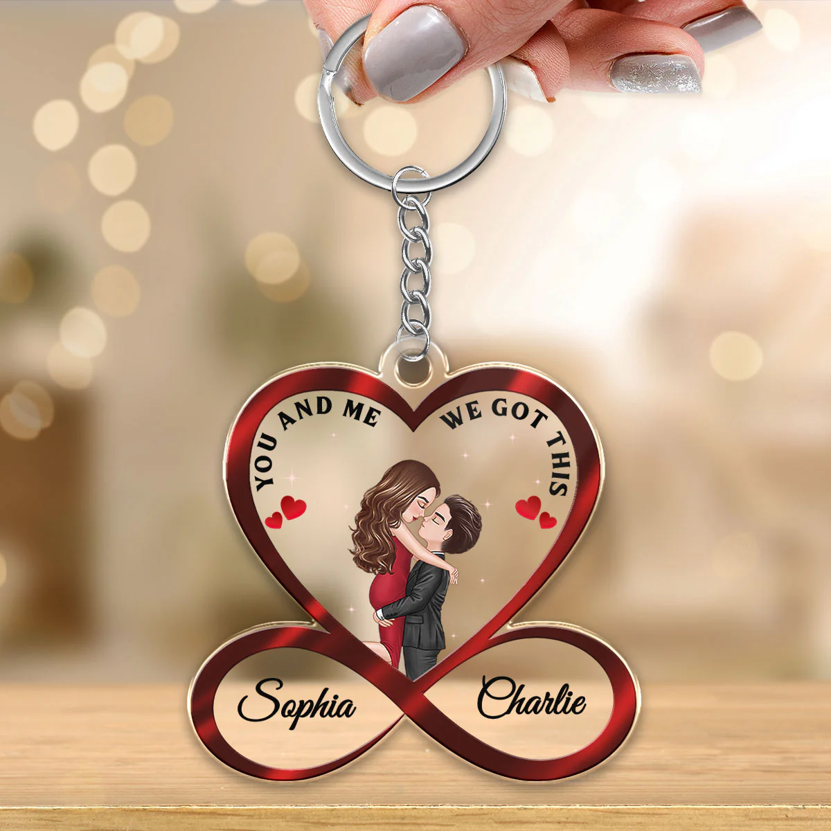 You And Me We Got This Infinity Heart Acrylic Ornament, Couple Hugging Keychain, Personalized Gift For Couple