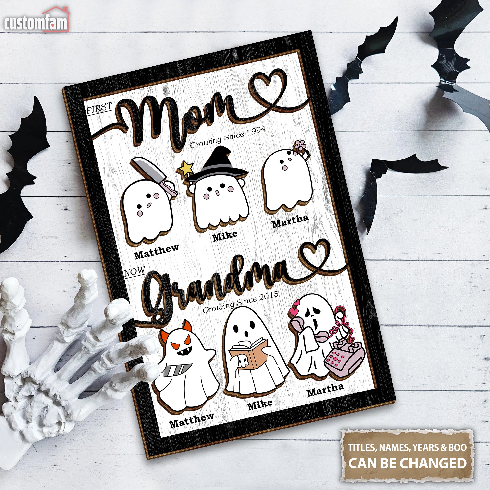 First Mom Now Grandma Personalized Halloween Wooden Sign, Cute Spooky Ghosts, Halloween Decor