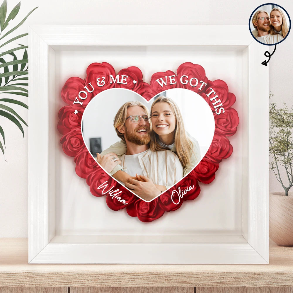 You & Me We Got This Personalized Photo Flower Shadow Box, Valentine Gift For Couple