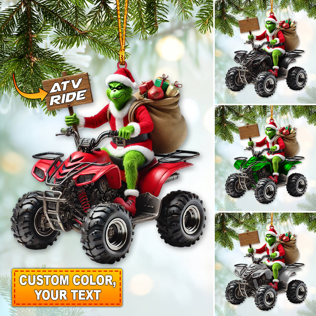 Grinch Christmas Acrylic Ornament, Custom Grinch Driving ATV Ornament, Christmas Decor