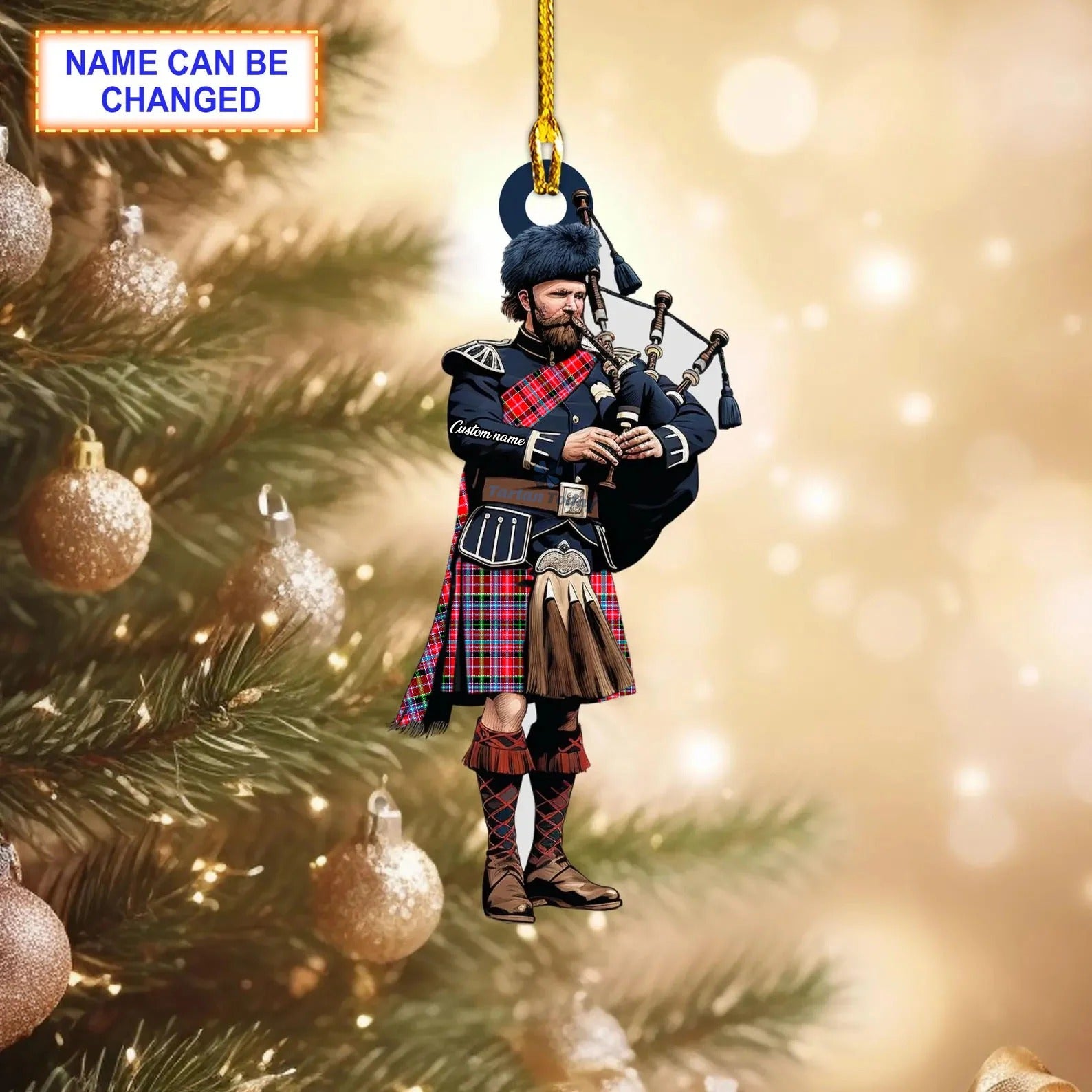 Personalized Clan Aberdeen District Tartan Bagpipe Ornament, Christmas Ornament, Christmas Gift