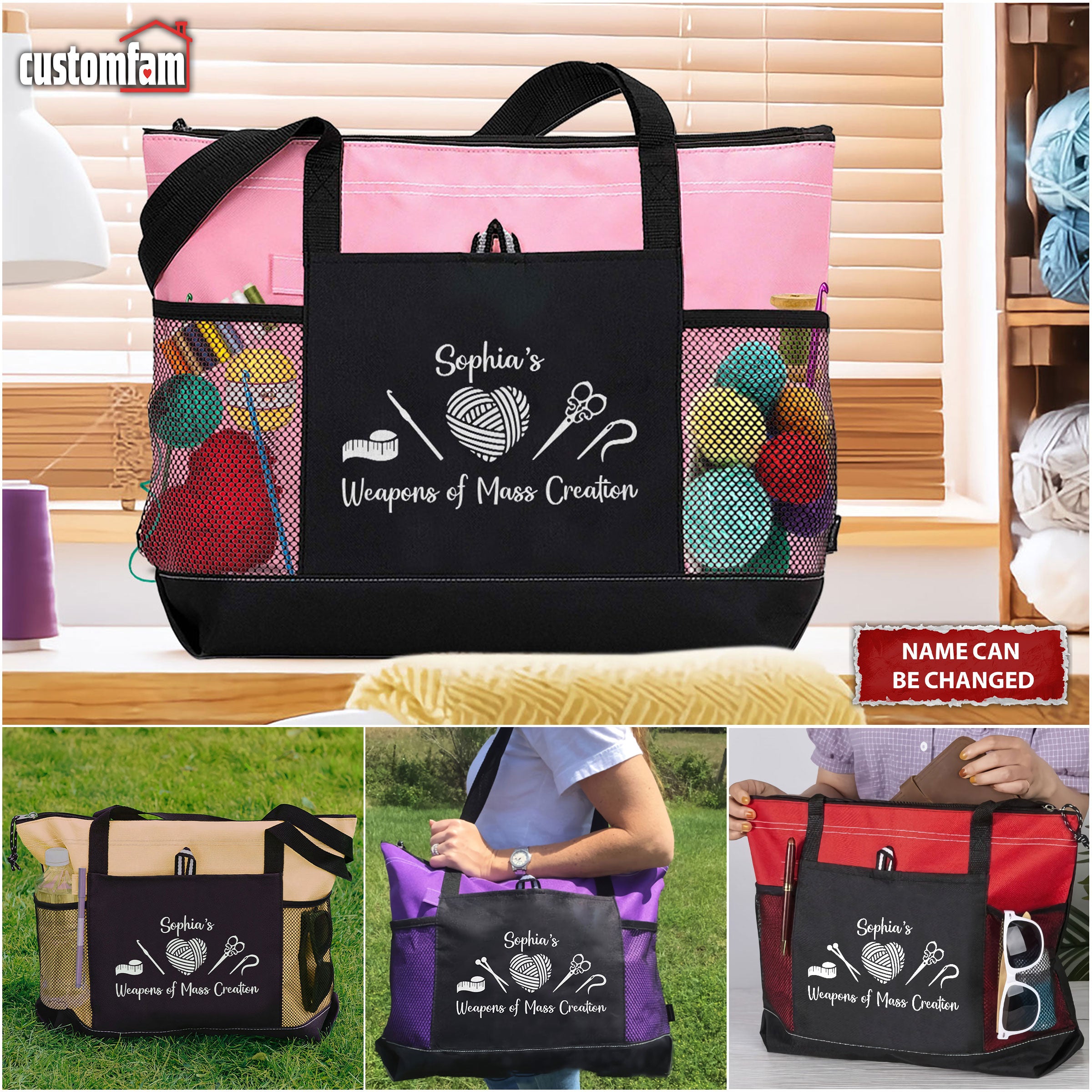 Weapons Of Mass Creation Personalized Tote Bag,  Gift For Crocheter & Knitter