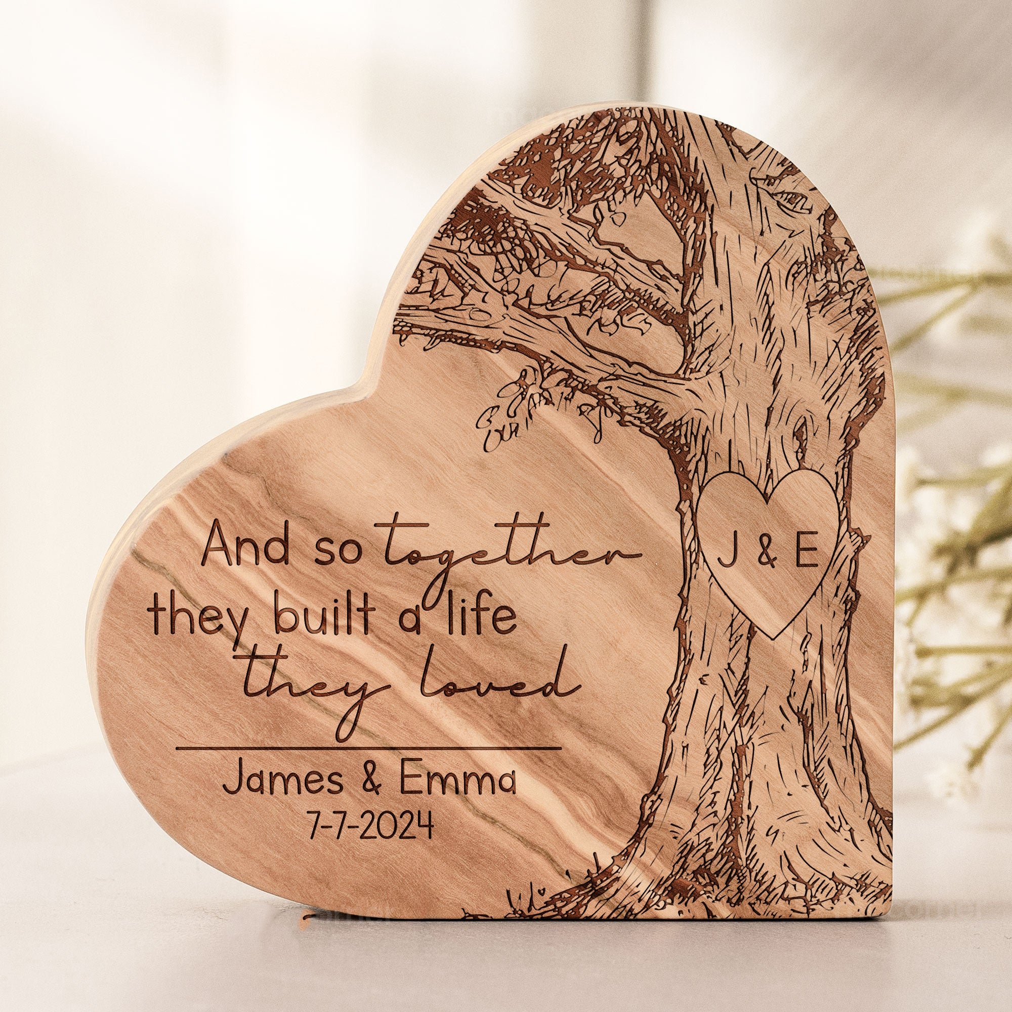 And So Together They Built A Life They Loved Personalized Engraved Wood Plaque, Couple Gift