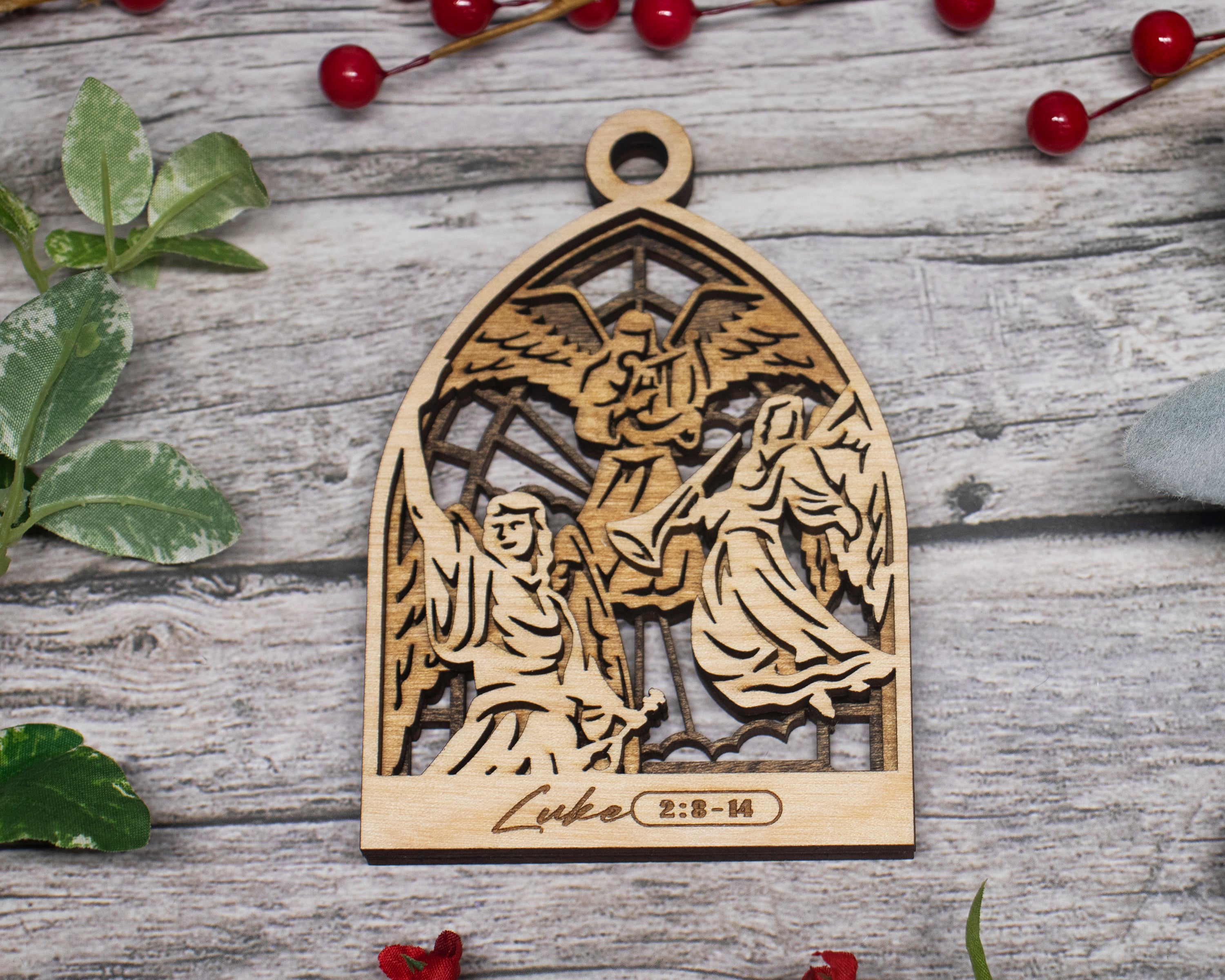 Luke 2 8 14, Nativity Scene Christmas Ornaments, Nativity Ornament, Christian Gift, 3-Layer Wooden Ornament