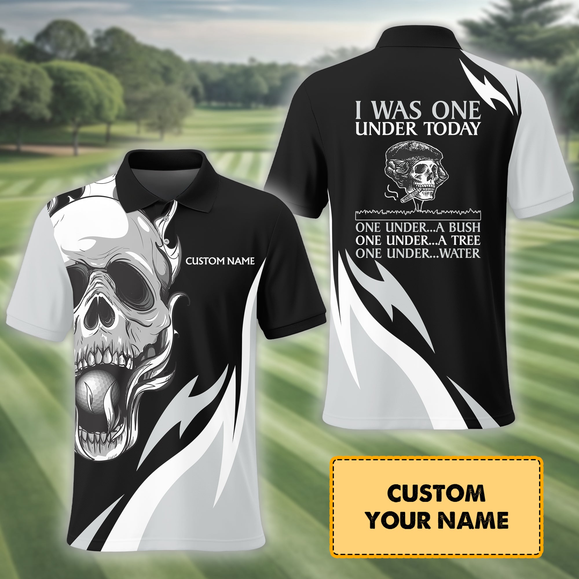 Skull Golf Shirt, Custom Name Polo Shirt, Present For Golfer