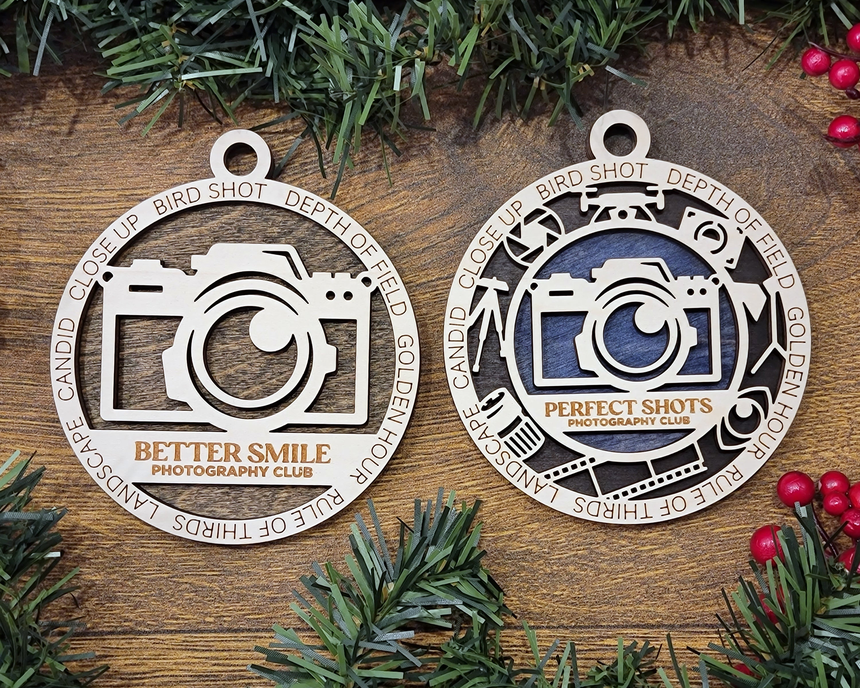 Photography Ornament, Camera Christmas Ornament, Photographer Gifts, 2-Layer Wooden Ornament