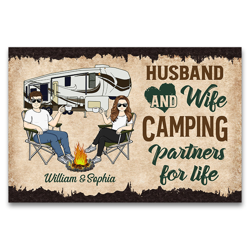 Husband And Wife Camping Partners For Life Personalized Doormat, Gift For Couple