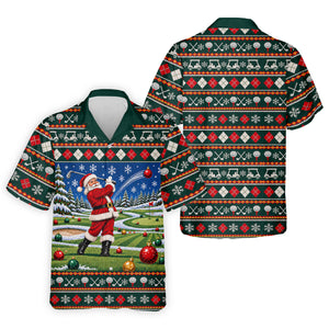 Santa Swing Fair Isle Christmas Golf Shirt, Mens Golf Shirts, Funny Mens Golf Shirts