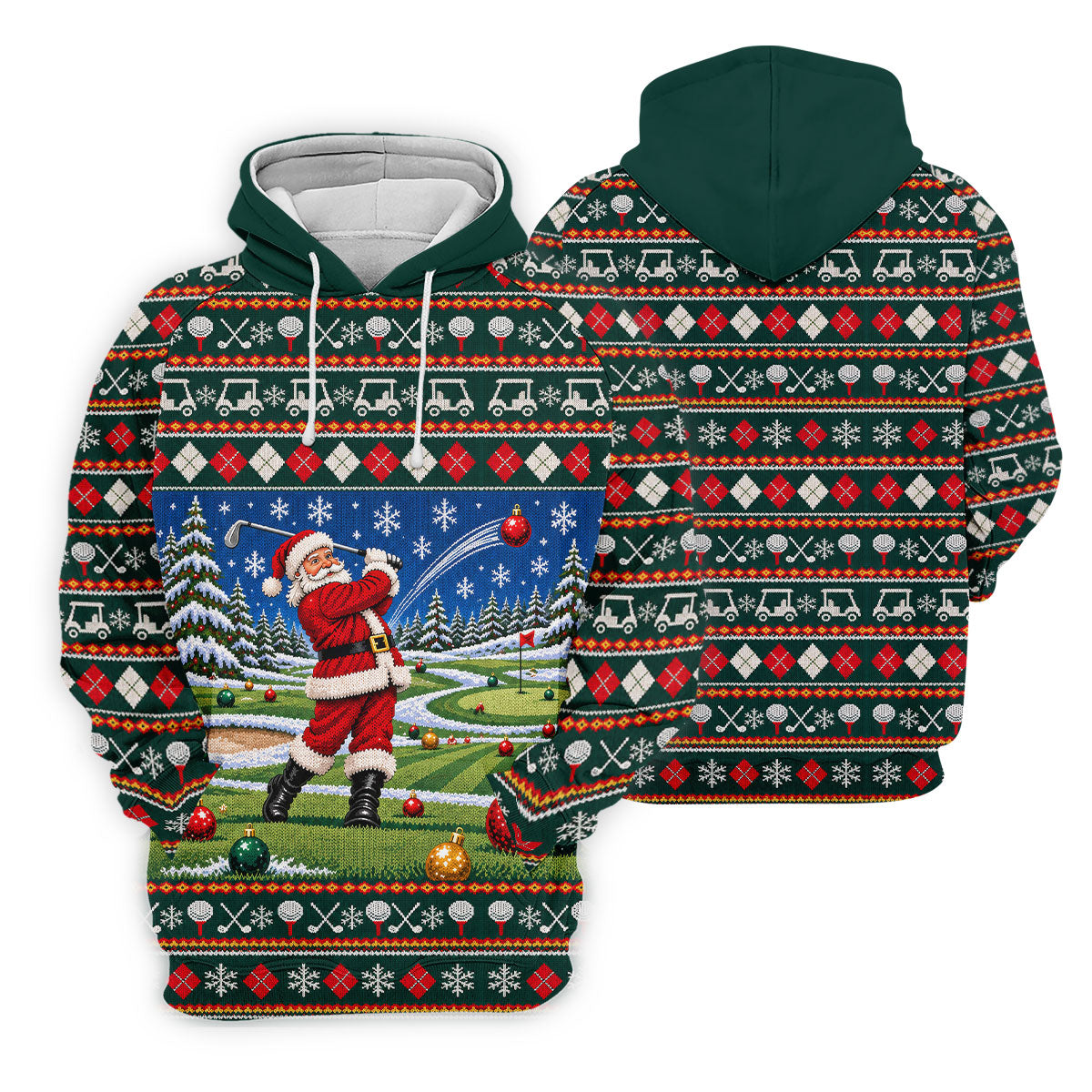 Santa Swing Fair Isle Christmas Golf Shirt, Mens Golf Shirts, Funny Mens Golf Shirts