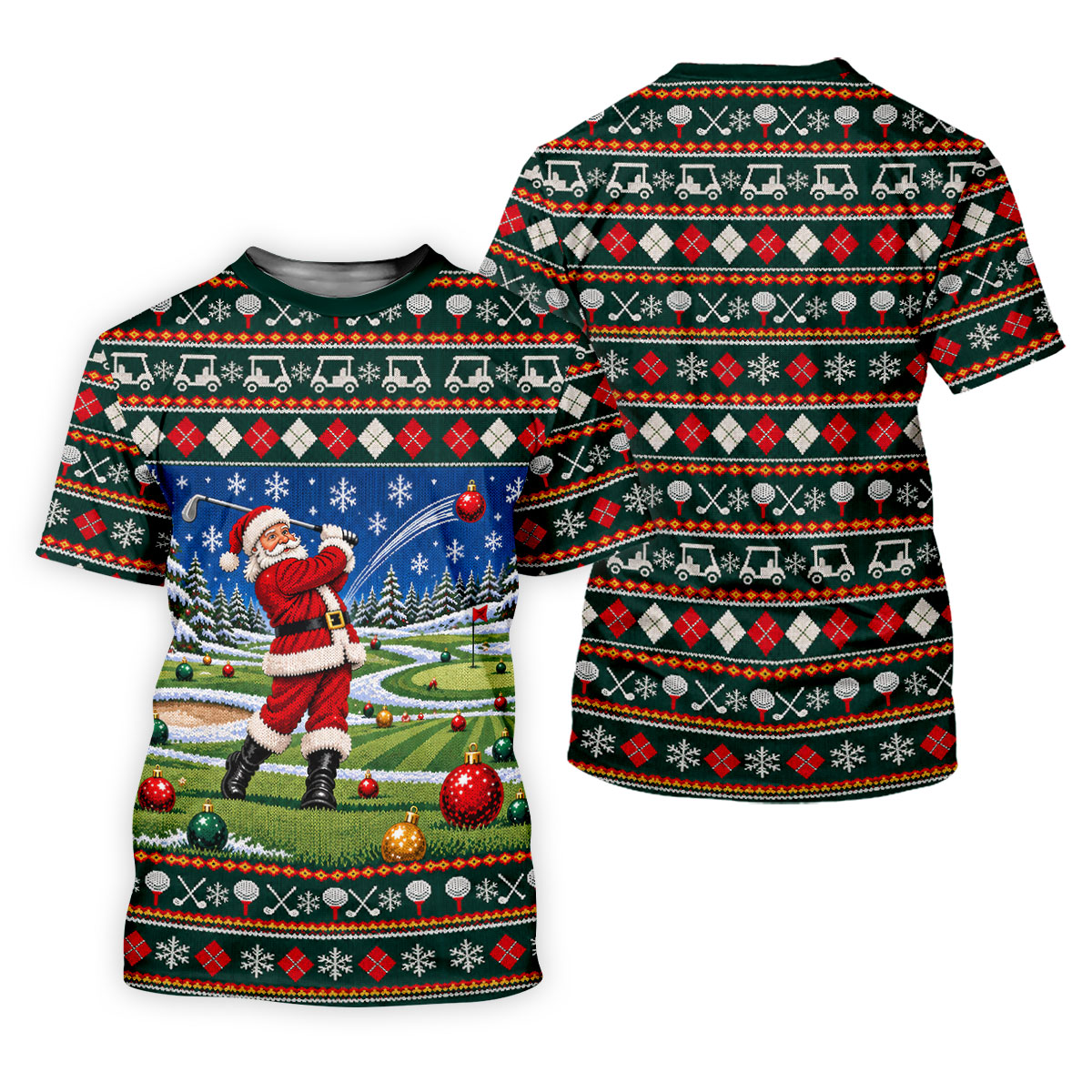 Santa Swing Fair Isle Christmas Golf Shirt, Mens Golf Shirts, Funny Mens Golf Shirts