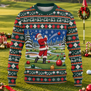 Santa Swing Fair Isle Ugly Christmas Sweater, Golf Lover Gifts, Holiday Party Sweater
