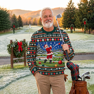 Santa Swing Fair Isle Ugly Christmas Sweater, Golf Lover Gifts, Holiday Party Sweater