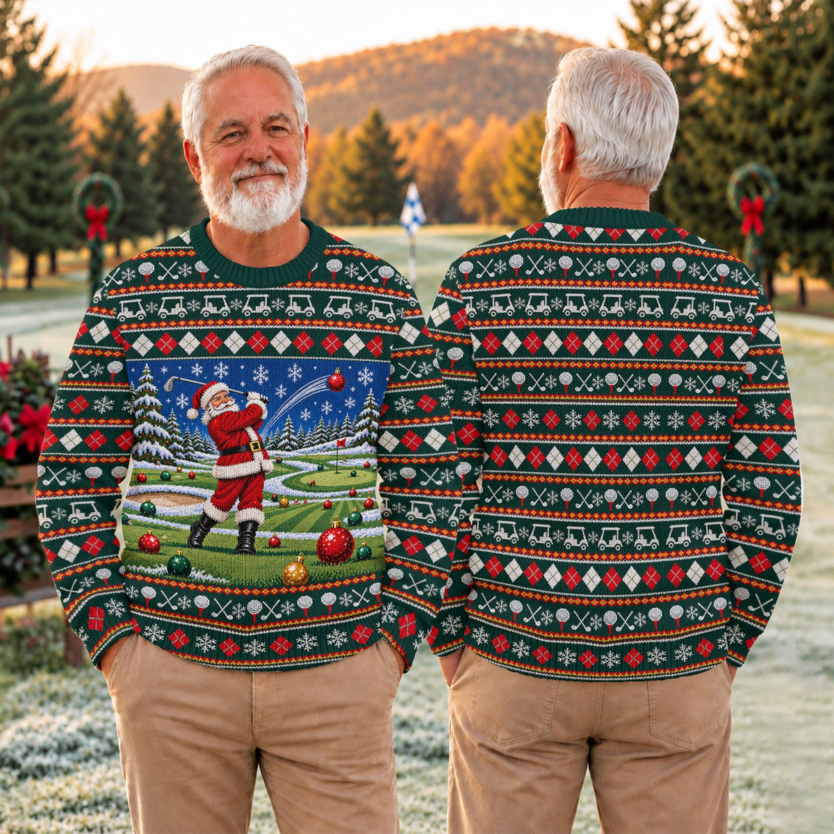 Santa Swing Fair Isle Ugly Christmas Sweater, Golf Lover Gifts, Holiday Party Sweater