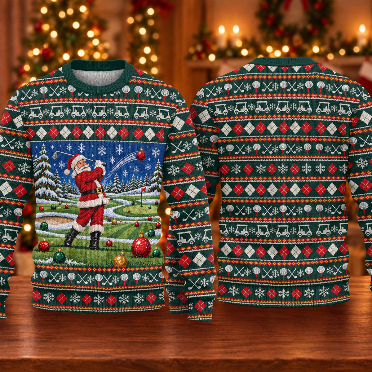 Santa Swing Fair Isle Ugly Christmas Sweater, Golf Lover Gifts, Holiday Party Sweater