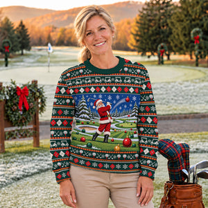 Santa Swing Fair Isle Ugly Christmas Sweater, Golf Lover Gifts, Holiday Party Sweater