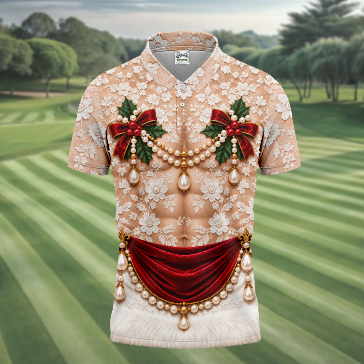 White Lace Pearls Christmas Golf Shirt, Funny Mens Golf Shirts, Golf Shirts For Men
