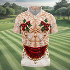 White Lace Pearls Christmas Golf Shirt, Funny Mens Golf Shirts, Golf Shirts For Men