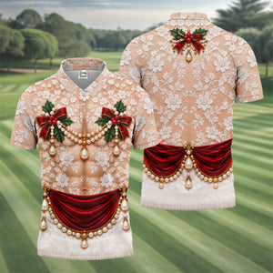 White Lace Pearls Christmas Golf Shirt, Funny Mens Golf Shirts, Golf Shirts For Men