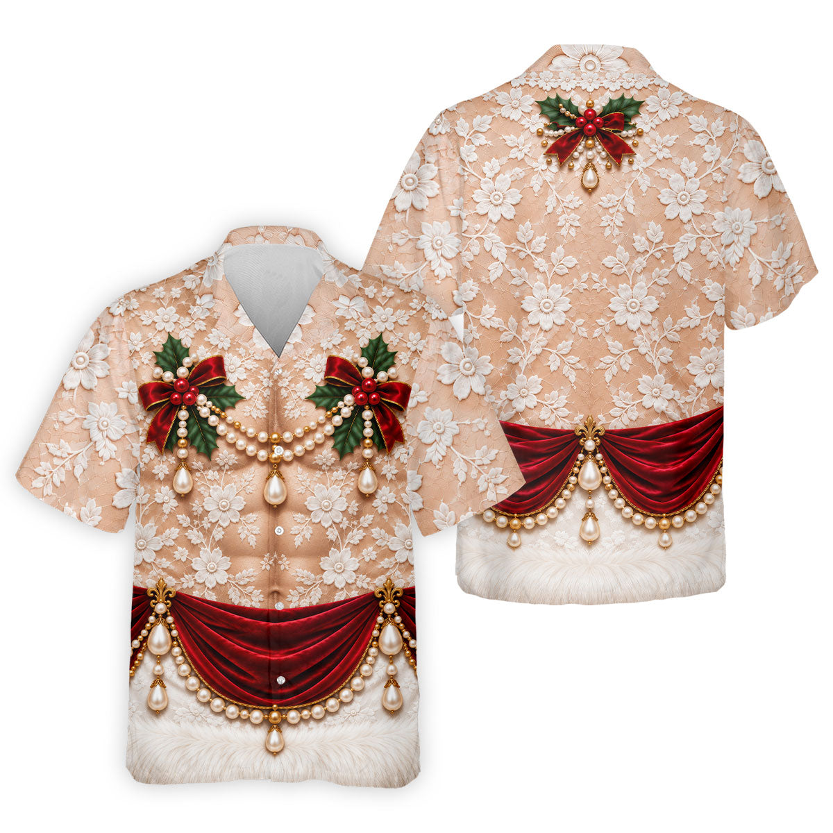 White Lace Pearls Christmas Golf Shirt, Funny Mens Golf Shirts, Golf Shirts For Men
