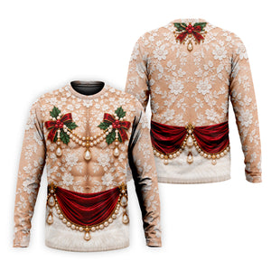White Lace Pearls Christmas Golf Shirt, Funny Mens Golf Shirts, Golf Shirts For Men