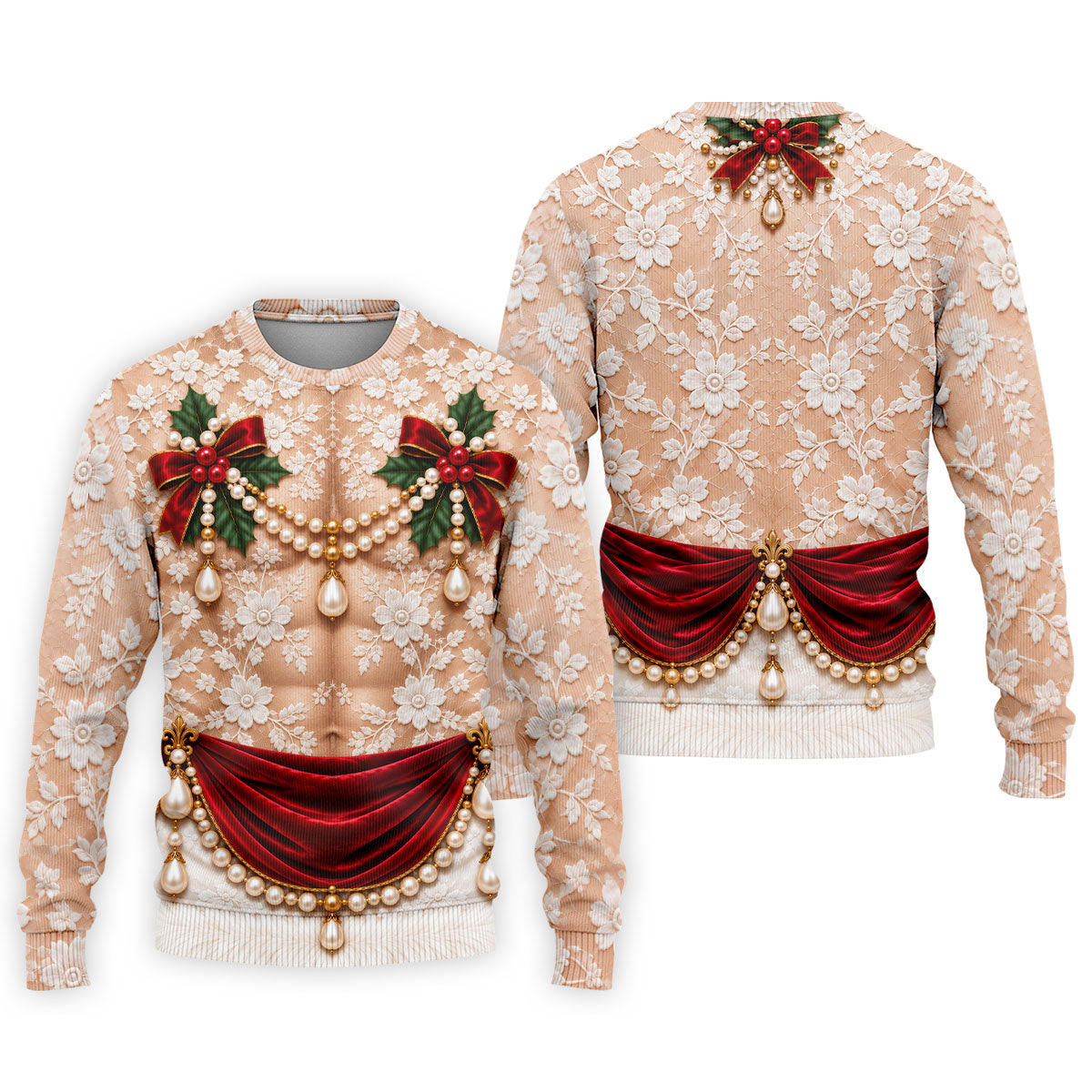 White Lace Pearls Christmas Golf Shirt, Funny Mens Golf Shirts, Golf Shirts For Men
