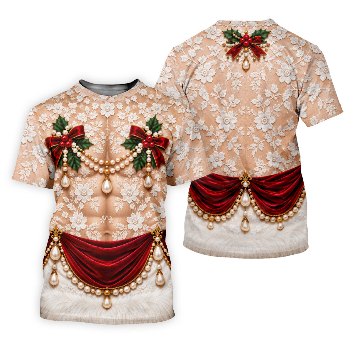 White Lace Pearls Christmas Golf Shirt, Funny Mens Golf Shirts, Golf Shirts For Men