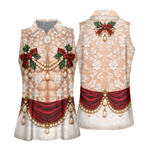 White Lace Pearls Christmas Golf Shirt, Golf Shirts For Women, Womens Golf Clothing