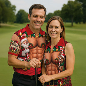 Sleigh All Day Muscle Santa Christmas Golf Shirt, Mens Golf Apparel, Mens Golf Polo