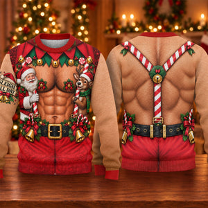 Sleigh All Day Muscle Ugly Christmas Sweater, Golf Lover Gifts, Ugly Sweater Party