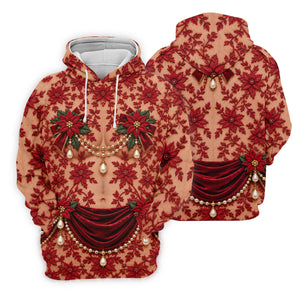 Red Poinsettia Lace Pearls Christmas Golf Shirt, Golf Polo For Men, Mens Golf Polo