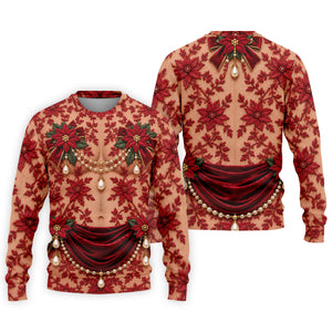 Red Poinsettia Lace Pearls Christmas Golf Shirt, Golf Polo For Men, Mens Golf Polo
