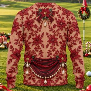 Red Poinsettia Pearls Ugly Christmas Sweater, Christmas Gifts, Christmas Golf Gift