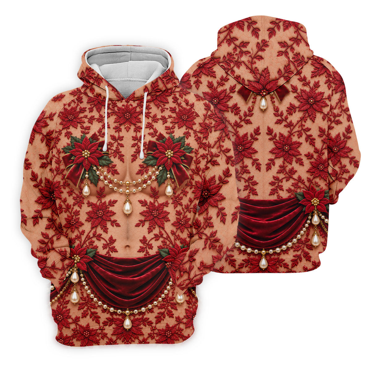 Red Poinsettia Pearls Christmas Golf Shirt, Golf Shirts For Women, Ladies Golf Tops